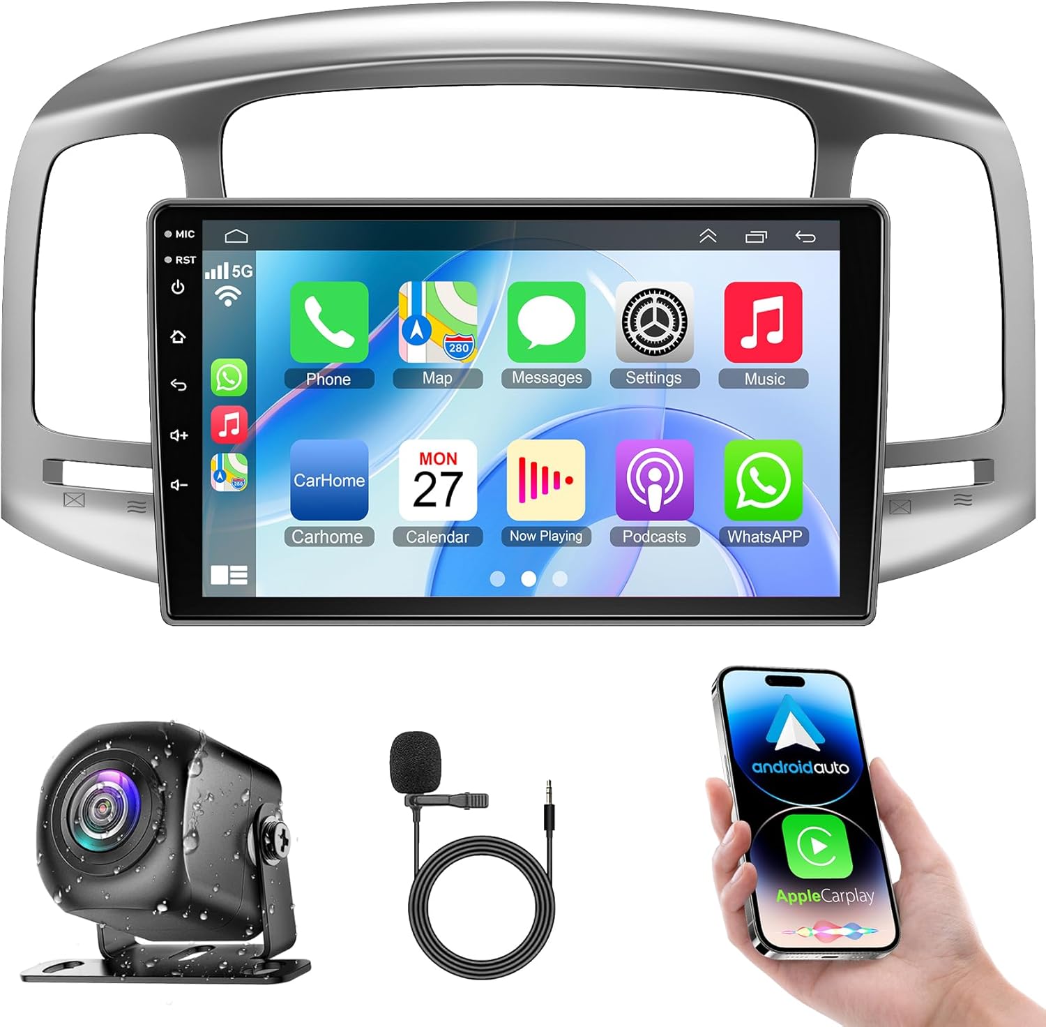 4G+64G Car Radio for Hyundai Accent 2006-2011 with Wireless Carpaly & Android Auto, 9 Inch IPS Touch Screen Car Stereo with GPS Navigation/Bluetooth 5.2/FM/Backup Camera/WiFi/SWC/HiFi