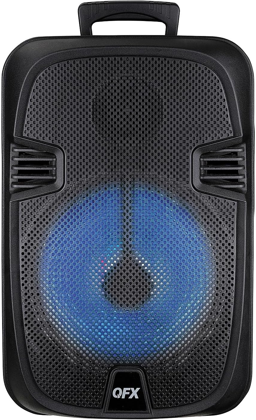 QFX PBX-1206SM PBX-1206SM 12-in. 21-Watt True Wireless Stereo Bluetooth Rechargeable Speaker with Wired Microphone and Stand