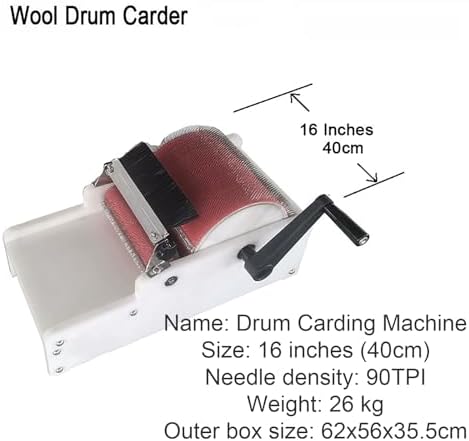 Manual Wool Carding Machine for Mixing Fleece, Heavy Duty Drum Carder with Aluminum Alloy Speed Change Wheel and Belt Drive, Perfect for Handcrafting and Textile Projects