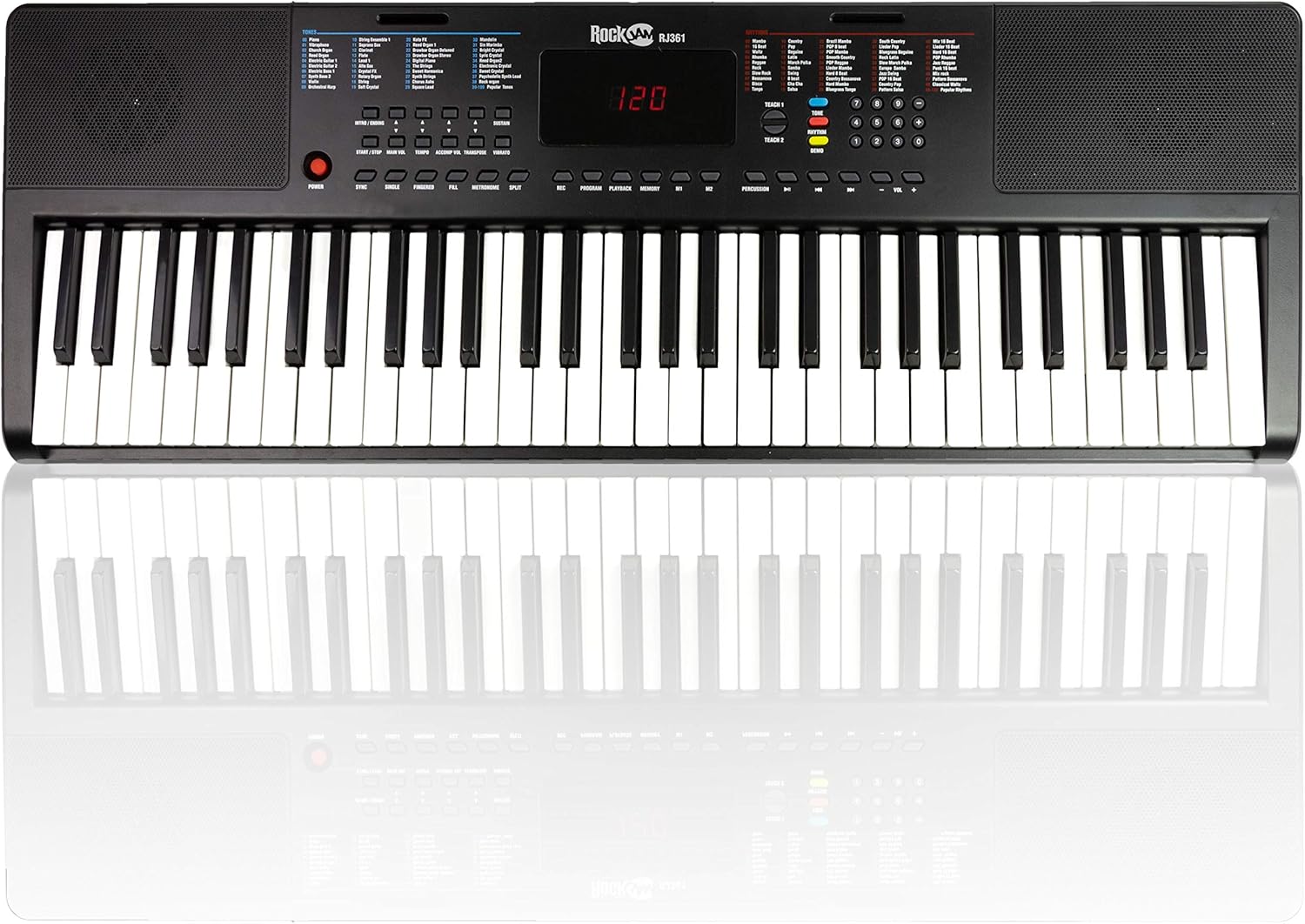 RockJam 61-Key Compact Keyboard Piano with LED Display, Keynote Stickers & Lessons