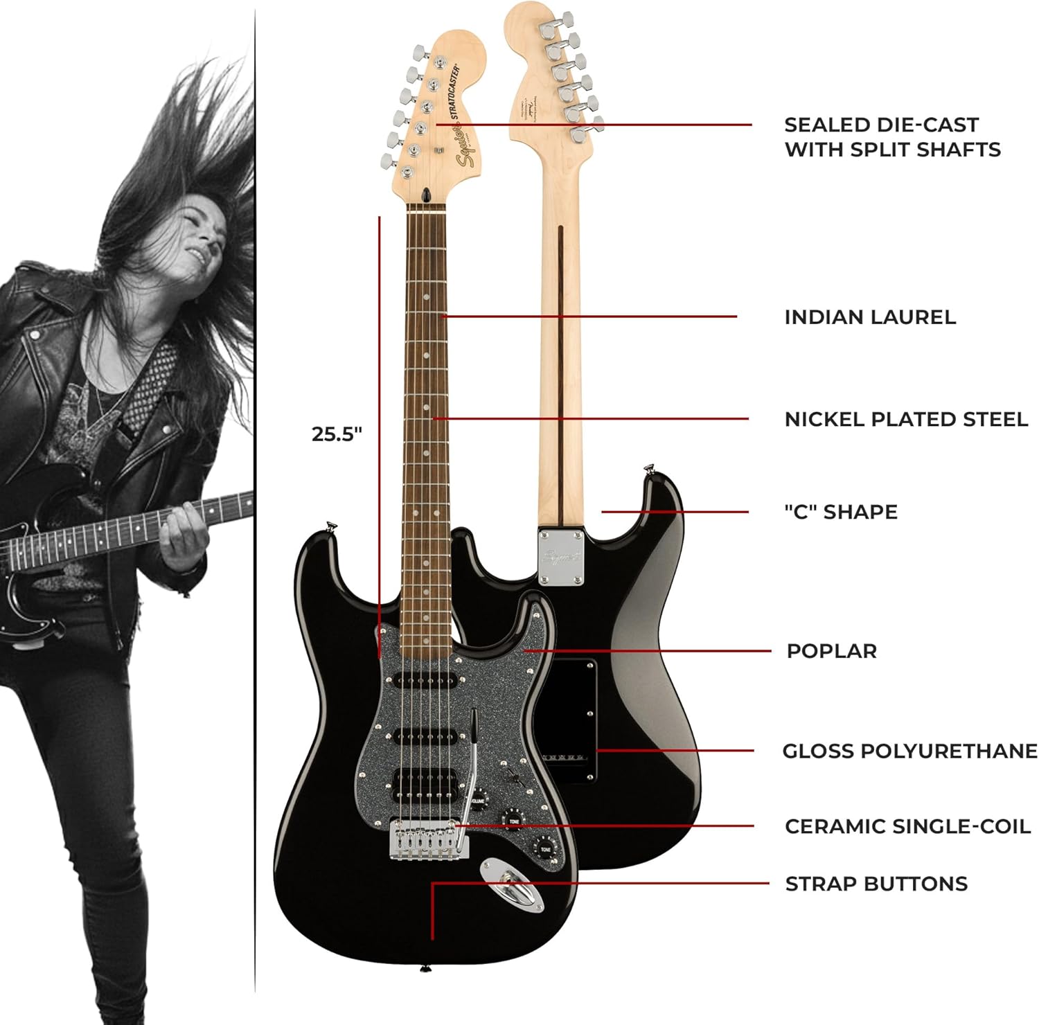 Fender Squier Affinity Series HSS Stratocaster with Laurel FB - Metallic Black