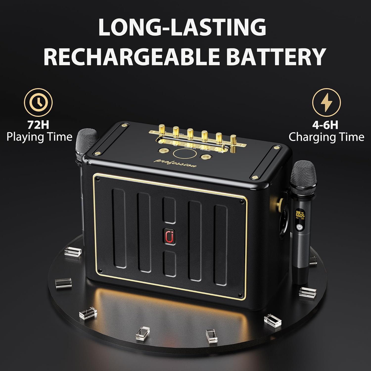 JYX Karaoke Machine with 2 Wireless Microphones, Portable Bluetooth Singing PA System Bass/Treble Adjustment, Supports TV Connetion/Bluetooth/USB/TF/AUX for Home Party