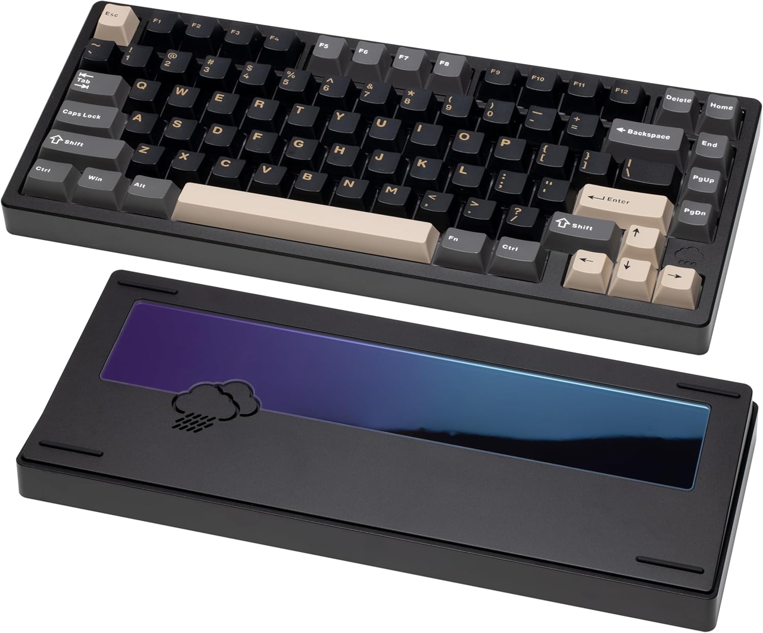 KEEBMONKEY WOBKEY Rainy 75 CNC Aluminum HMX/JWK/Cocoa Switches Triple-Mode Connectivity Mechanical Keyboard with Superior Acoustics, No RGB/PP/Gradient Glass/3500mAh/Violet Switch (Lite - Black)