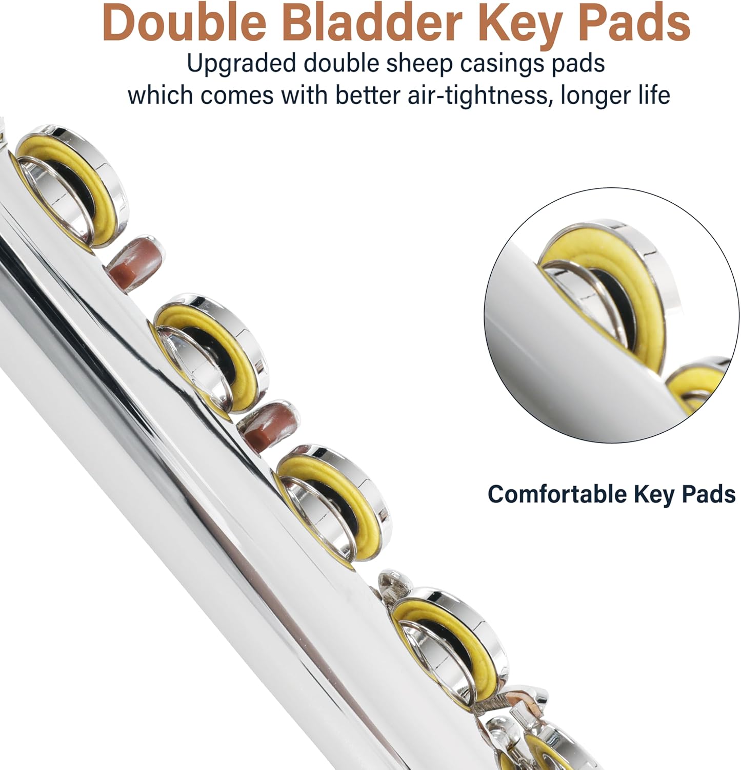 Mendini By Cecilio Flute, 16 Keys C Flute Instrument Closed Hole For Beginners with Carrying Case, Cork Grease, Stand, Lesson Book, Cleaning Kit, Gloves (Nickel)