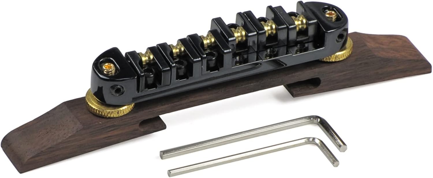 Black Roller Saddles Guitar Bridge Rosewood Base & Tailpiece for Archtop Bass Guitar Parts Electric Guitar Bridge