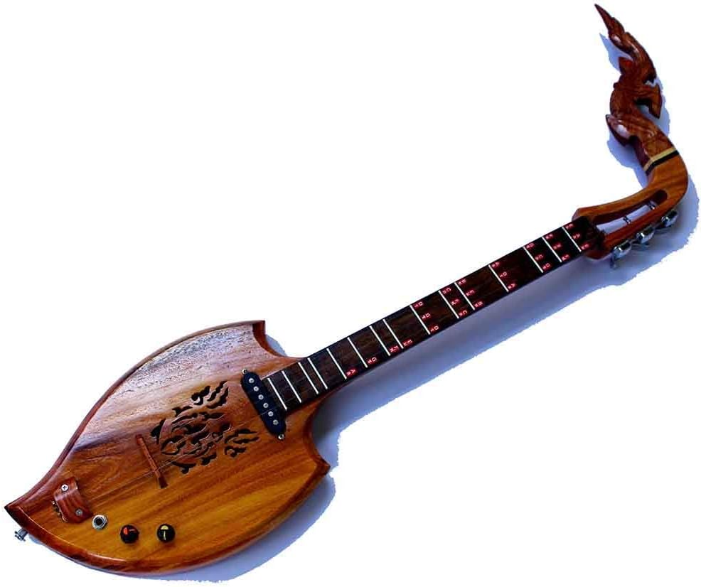 Isarn Acoustic Electric Phin 3 Strings, Thai Lao Asian Guitar Folk Musical Instrument, Traditional Thailand Musical Pin60