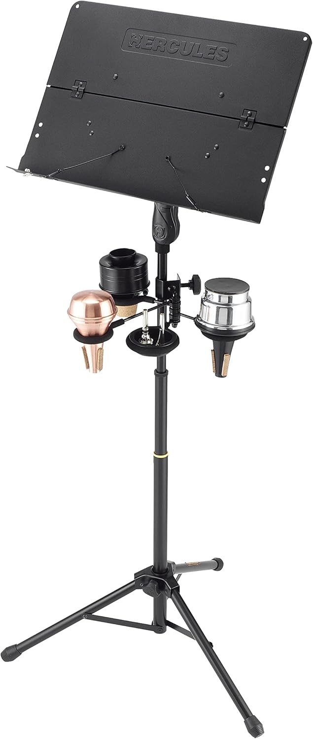 Hercules DS513BB Trumpet Cornet Flugelhorn Stand, Black & HA100 Mute Holder for 4 Mutes