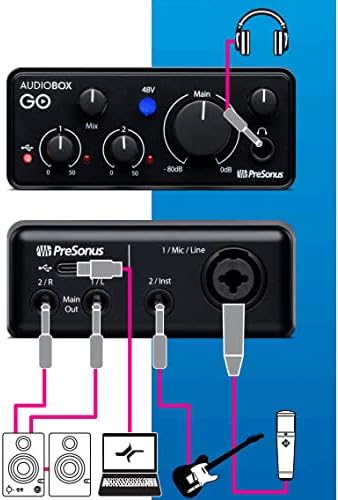 PreSonus AudioBox GO USB-C Audio Interface Creator Recording Bundle with Studio One Artist Software Pack and New Eris E3.5 Studio Monitors, HD7 Headphones