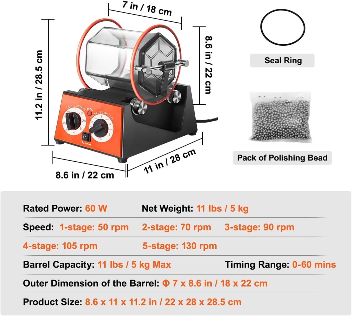 3kg 5kg Rotary Tumbler Surface Polisher Jewelry Drum Polisher Cleaning Tool for DIY Jewelry Polisher Power, Garden & Hand Tools(5Kg Capacity)