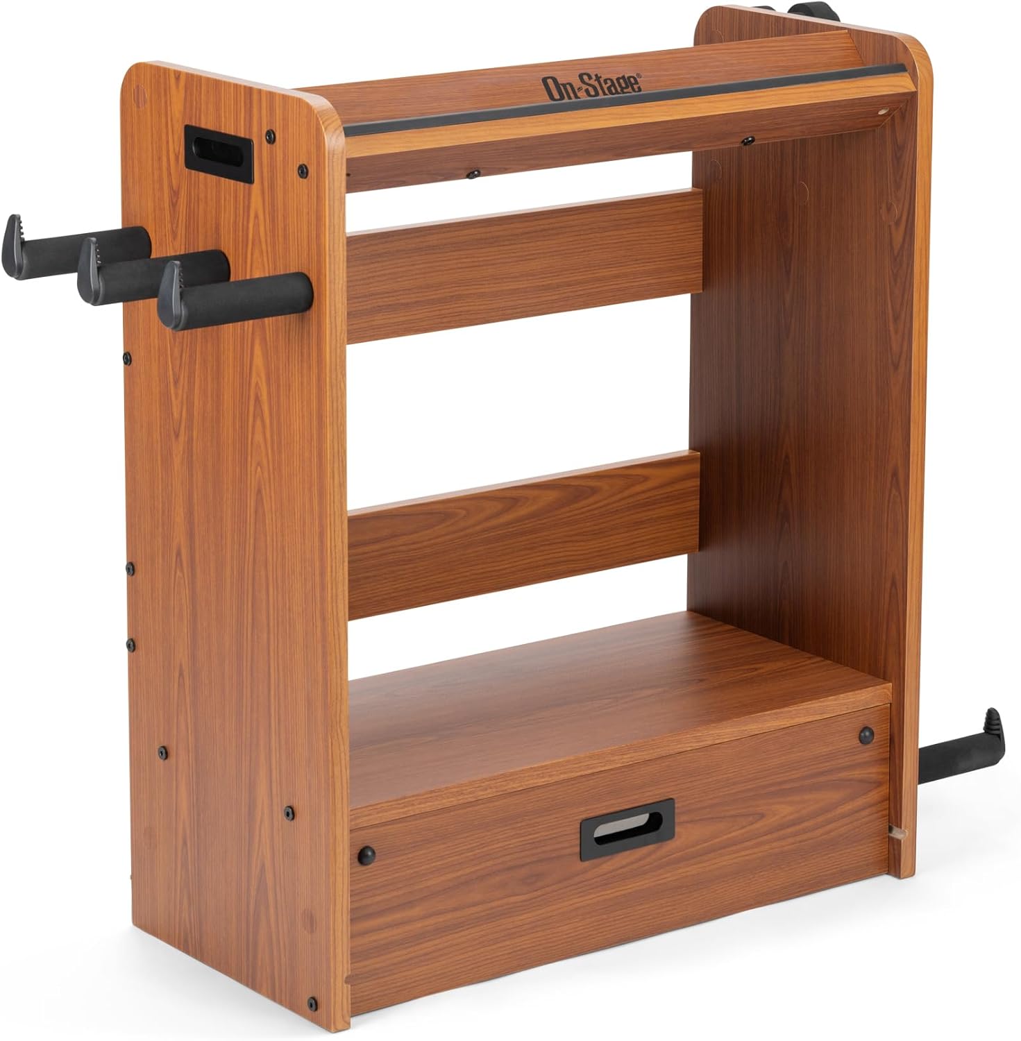 On-Stage GWS5000RB Guitar Workstation (Amp Stand, Electric Guitar or Bass Stand, Cable and Strap Hanger, Pedalboard, Accessory Tray for Picks, Capos, and Tuners, Gear Shelving, Organizer, Rosewood)