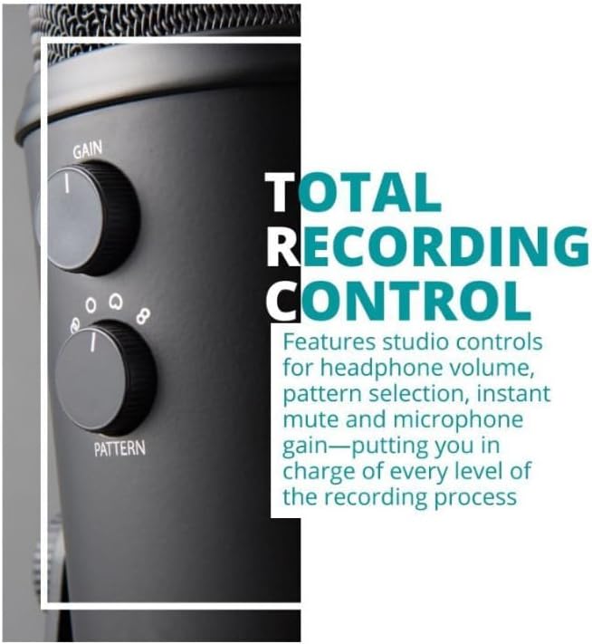 Blue Microphone Yeti USB Microphone Bundle with Headphones, Boom Arm Microphone, and Pop Filter for Broadcasting and Recording Microphones (4 Items)