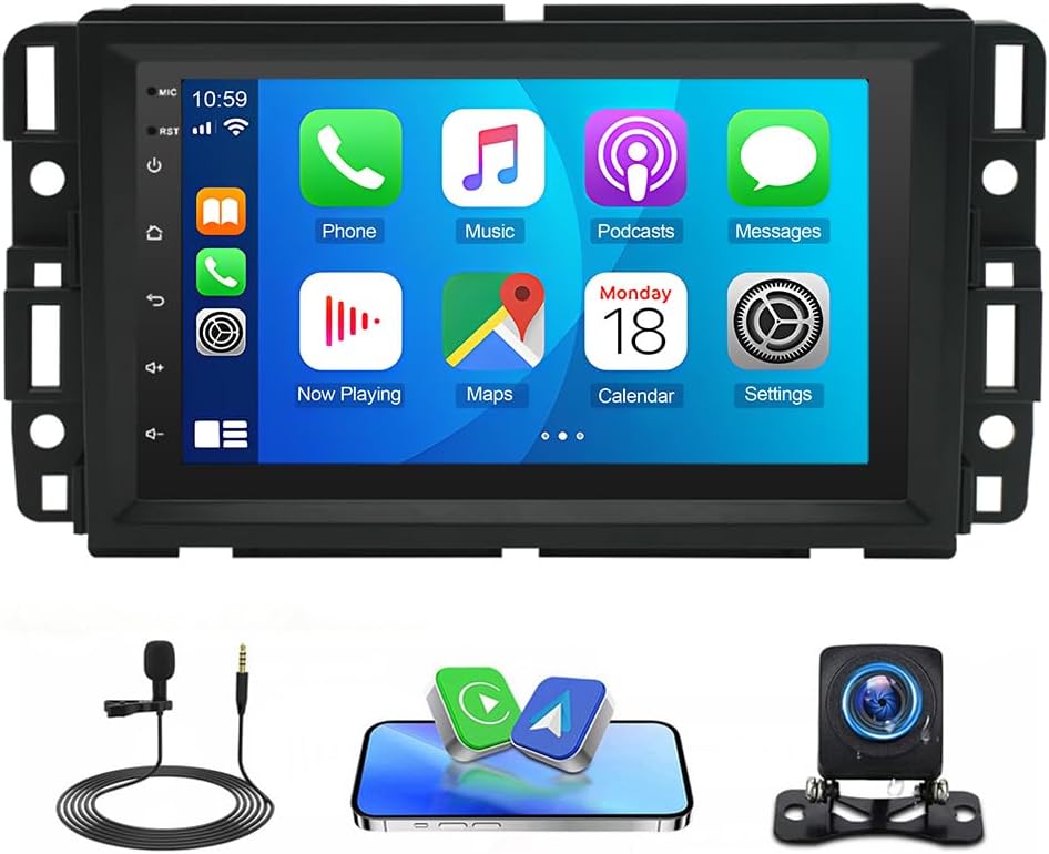 Car Stereo Radio Compatible for Chevrolet Silverado 2007-2018 GMT900/K2XX with Carplay Android Auto GPS Navigation 7in Touchscreen Car Radio Player with Bluetooth WiFi FM Mirror Link + Backup Camera
