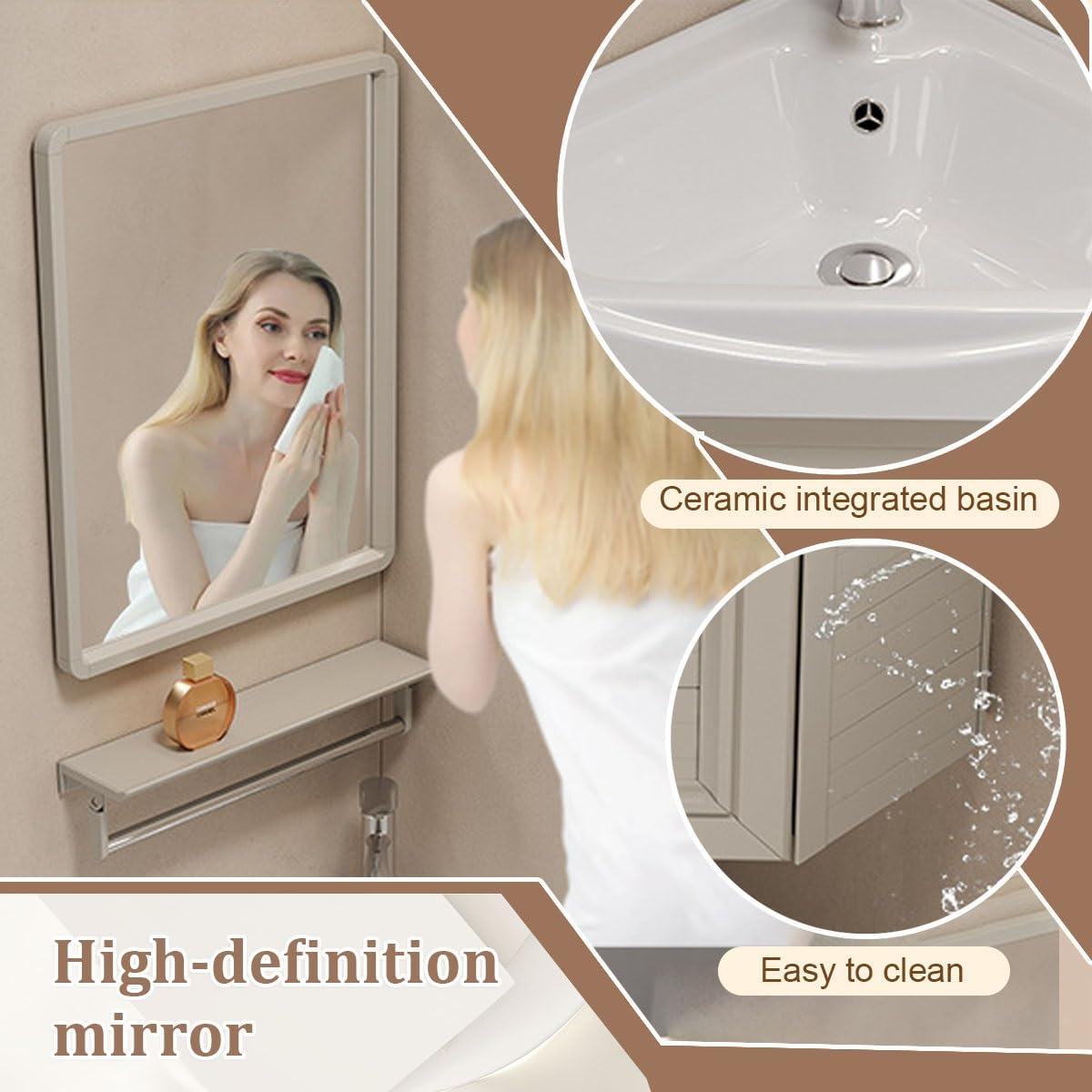 Ceramic Bathroom Corner Sinks, Small Bathroom Sink Wall Mount Bathroom Corner Sinks, Wall Cabinet With Utility Sink Set, For Small Space, Single-apartment(White,38cm)