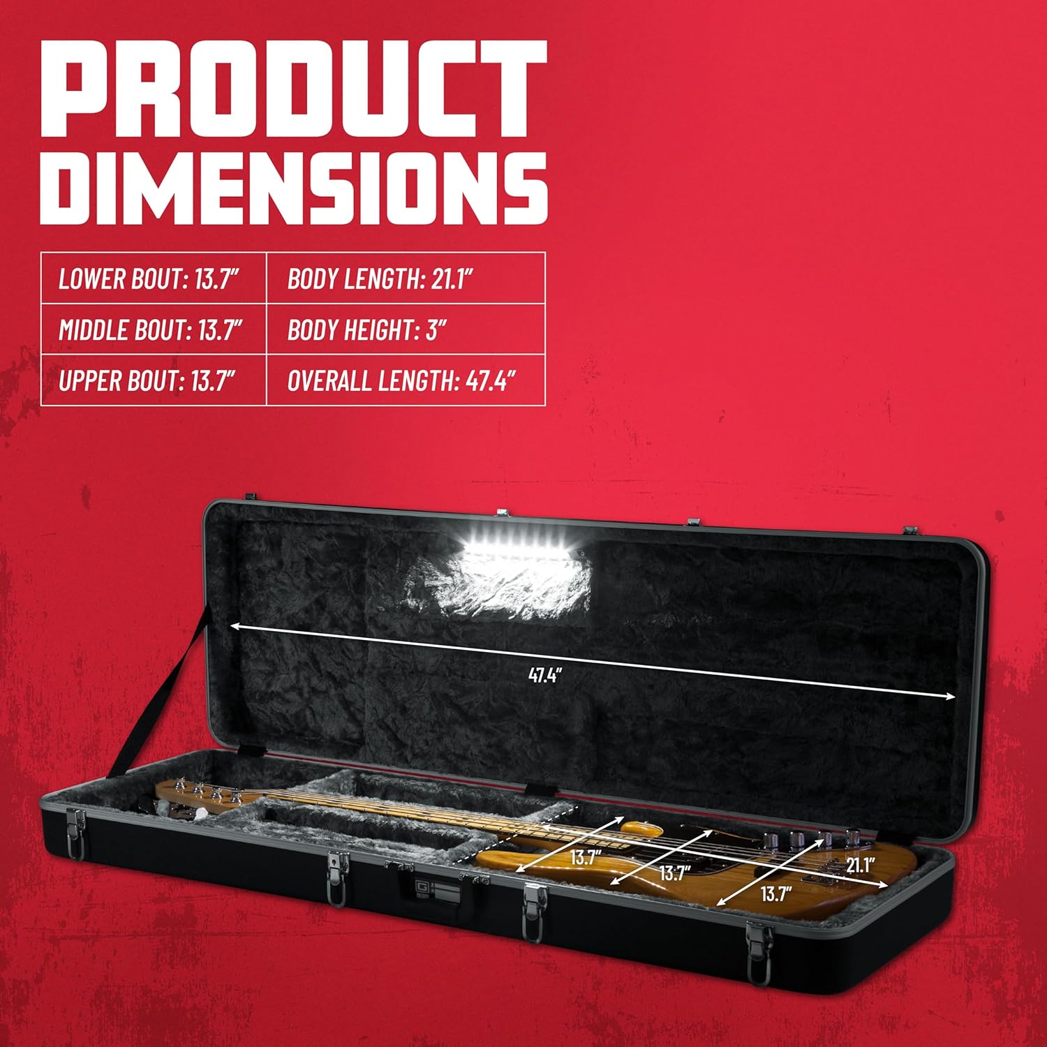 Gator Cases Deluxe ABS Molded Case for Bass Guitars with Internal LED Lighting (GC-ELECTRIC-LED)