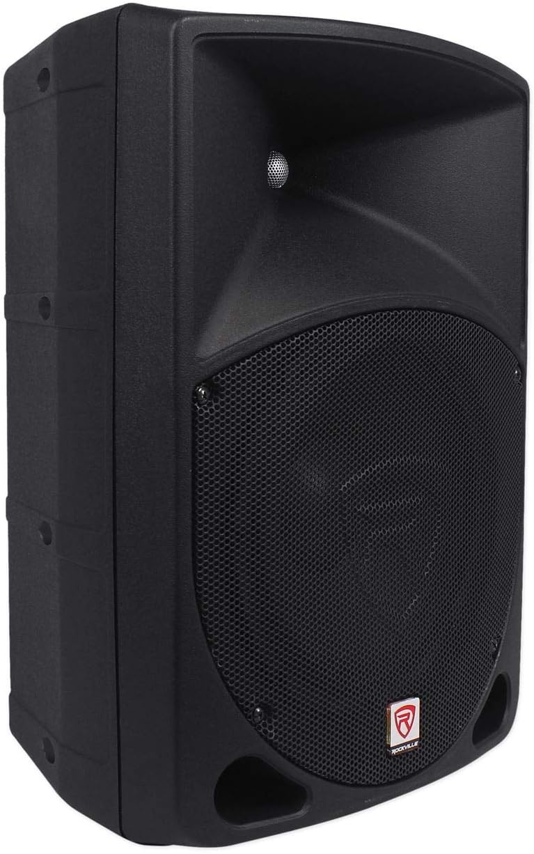 Rockville RPG10 Bundle: (2) 10-in Powered 2-Way DJ PA Speakers 150W RMS/600W Peak each, (2) RBG12S 12 in Subwoofers 350W RMS/1400W Peak each, Adjustable Tripod Stands, XLR Cables & Travel Bag, 5-items