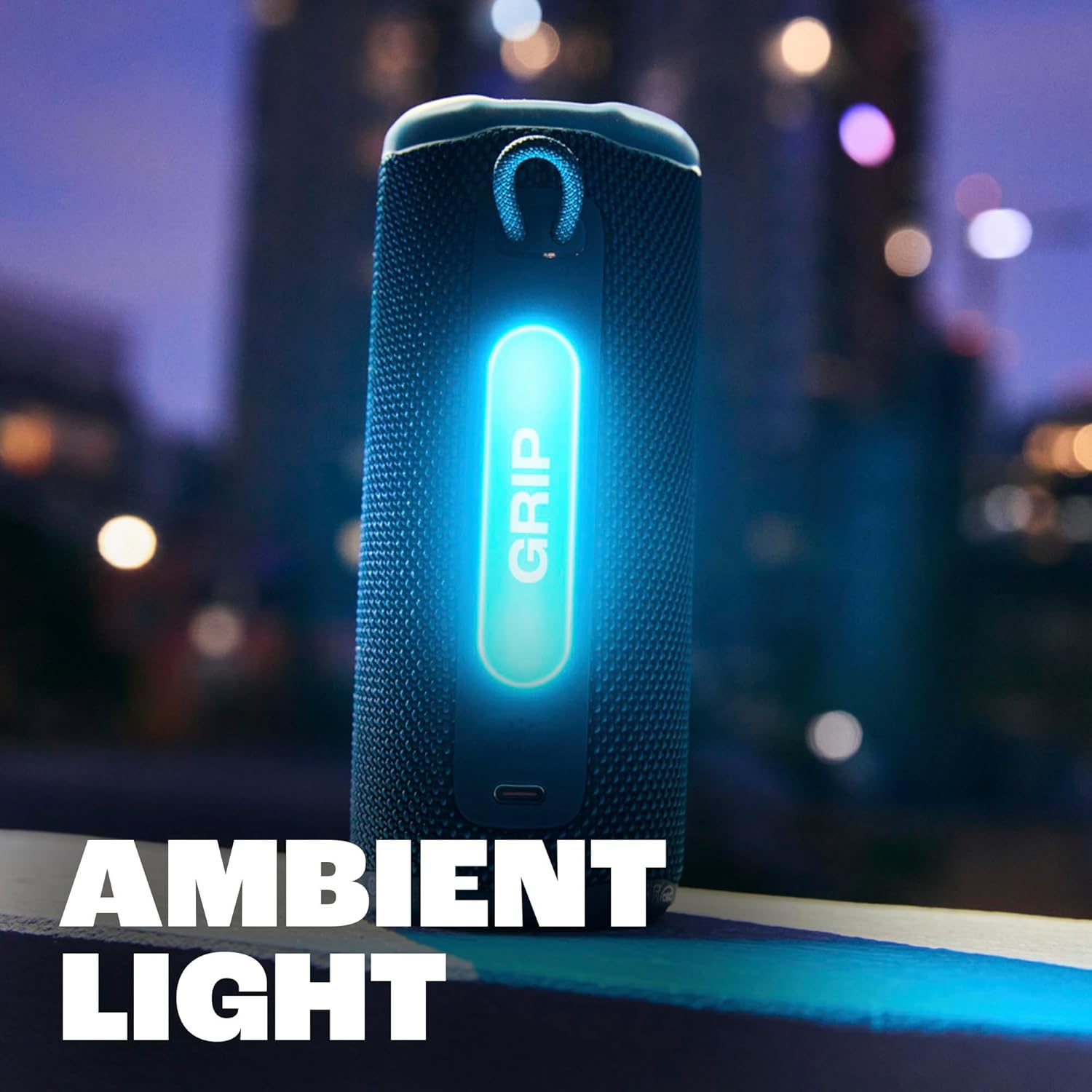 JBL Grip - Compact Bluetooth Speaker with Bold JBL Pro Sound and Ambient Light, up to 14 Hours of Playtime, Water, Dust and Drop-Proof (IP68), & Multi-Speaker Connection with Auracast™ (Black)