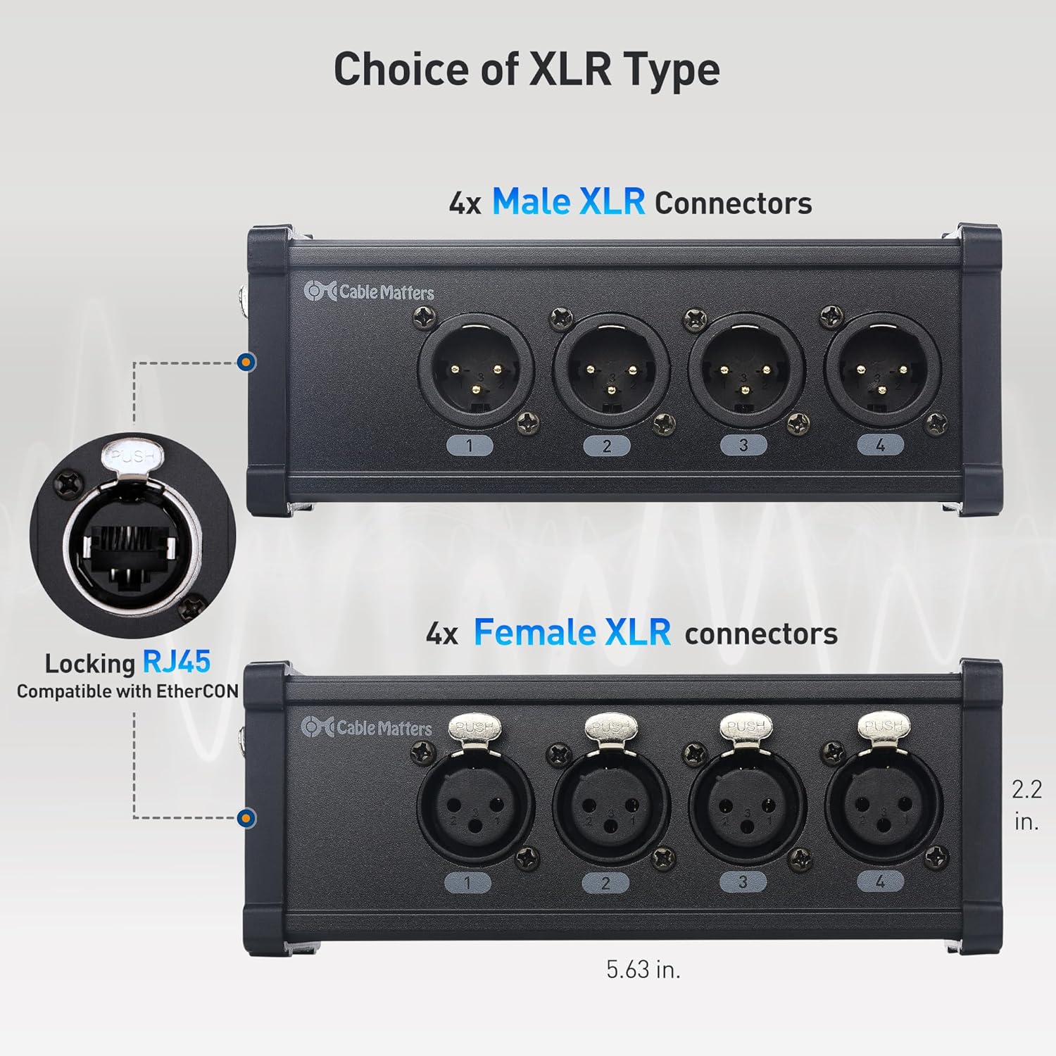 Cable Matters Multi Network XLR Cable 4 Channel Breakout Kit Pair with 2 Boxes, Black & Shielded Cat6 Ethernet Cable Compatible with EtherCON RJ45 Connectors in Black- 50 ft