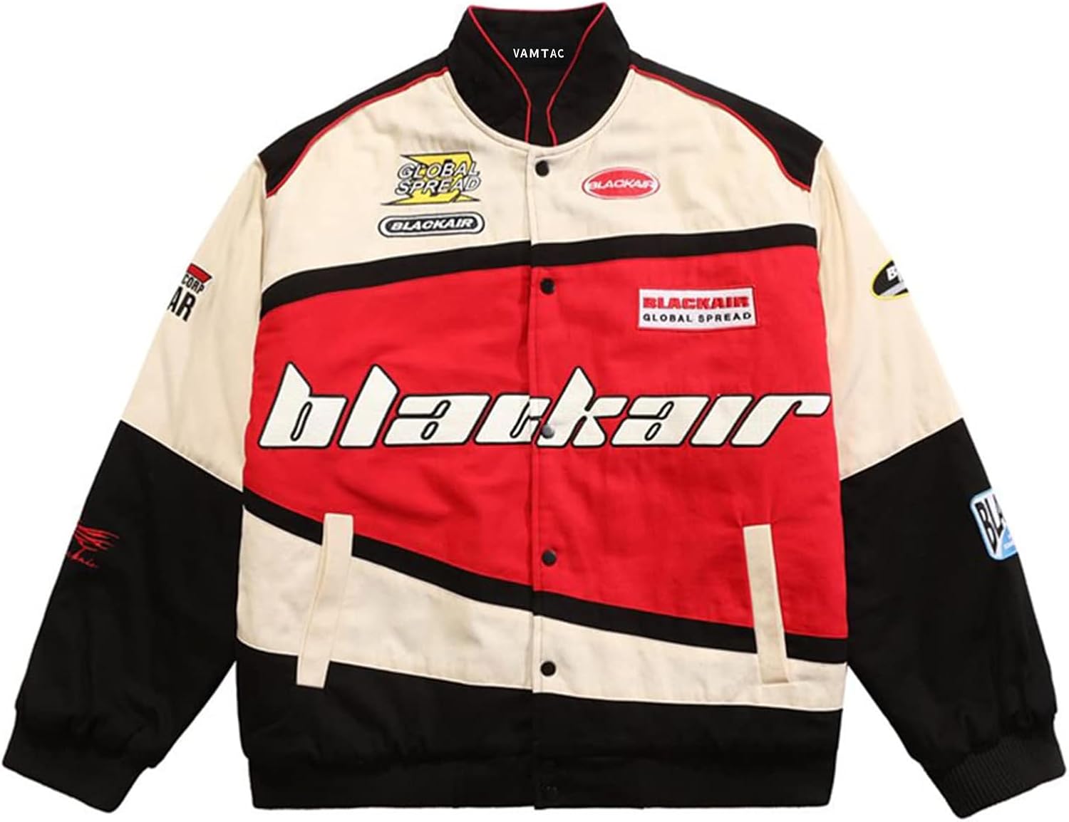 Vamtac Mens Varsity Baseball Jacket Bomber Cotton Vintage Racing Coats Streetwear with Pocket