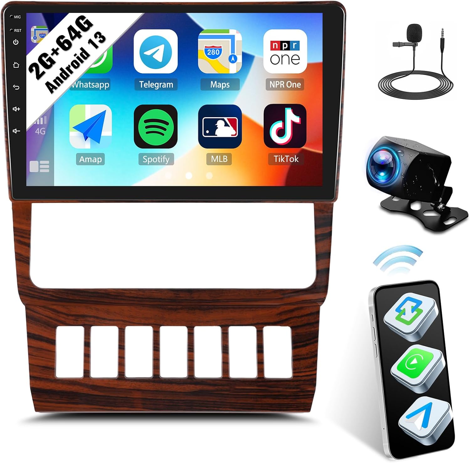 SIXWIN Android Car Stereo for Benz E-Class W124 1988-1992 with Wireless CarPlay Android Auto Mirror Link 2G+64G 9 Inch Touchscreen Bluetooth GPS Navigation WiFi FM Backup Camera MIC