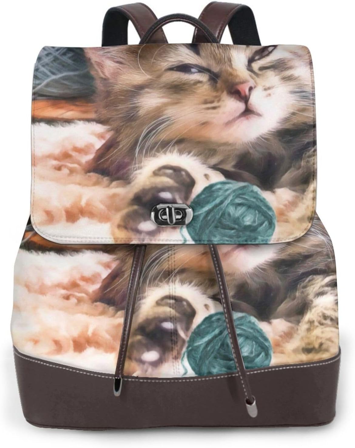 Playful Cat for Womens Backpack Purse Microfiber PU Anti-theft Large Fashion Designer Travel Bag Ladies Shoulder Bags