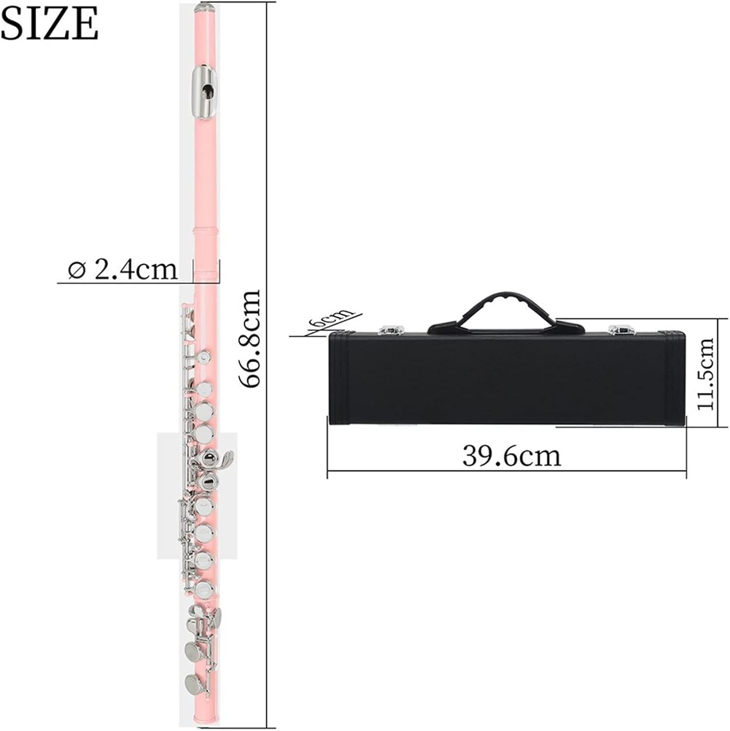 Flute Kit 16 Holes Flute Closed Hole C Tone Pink Flute Silver Key Cupronickel Woodwind Instruments with Leather Case Cleaning Cloth Intermediate Flute