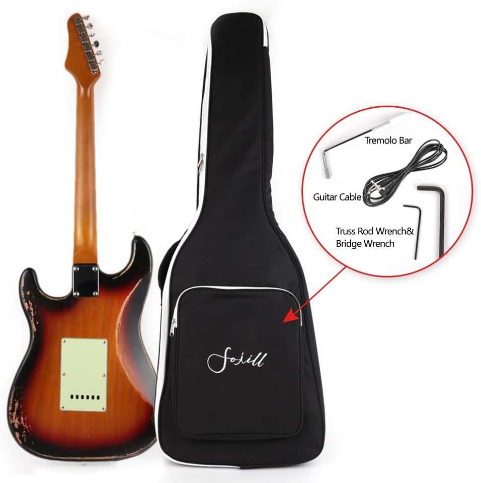 Fojill Light Relic Vintage Aged Full Size Electric Guitar Solid Mahogany Body Roasted Canadian Maple Neck Genuine Rosewood Fretboard Bone Nut With Gig Bag