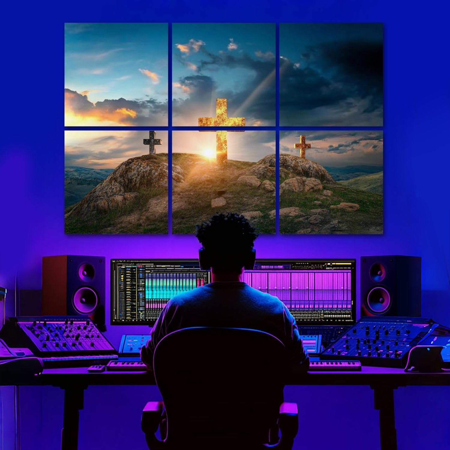 6 Pack Art Acoustic Panels Christian Cross rock hill Sound Absorbing Panel 48