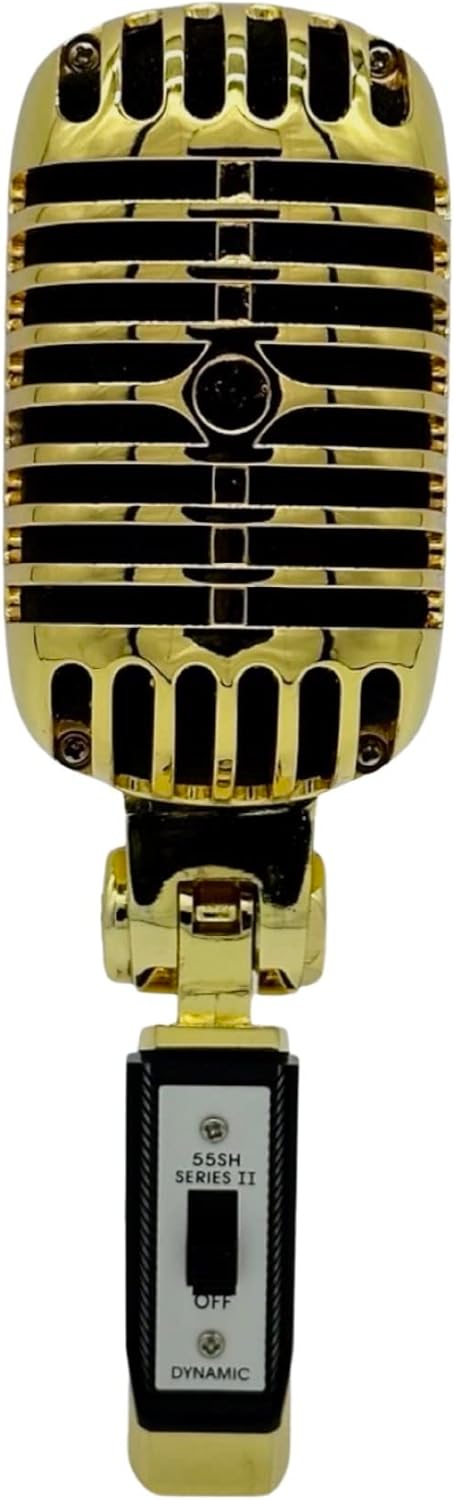 Gold Plated Metal Vintage Metal Condenser Streaming Microphone, Old Retro Vintage Style, Cardioid Mic wtih XLR Cable for Streaming, Broadcasting, Studio Recording, Props, Hand Prop, Hand Held