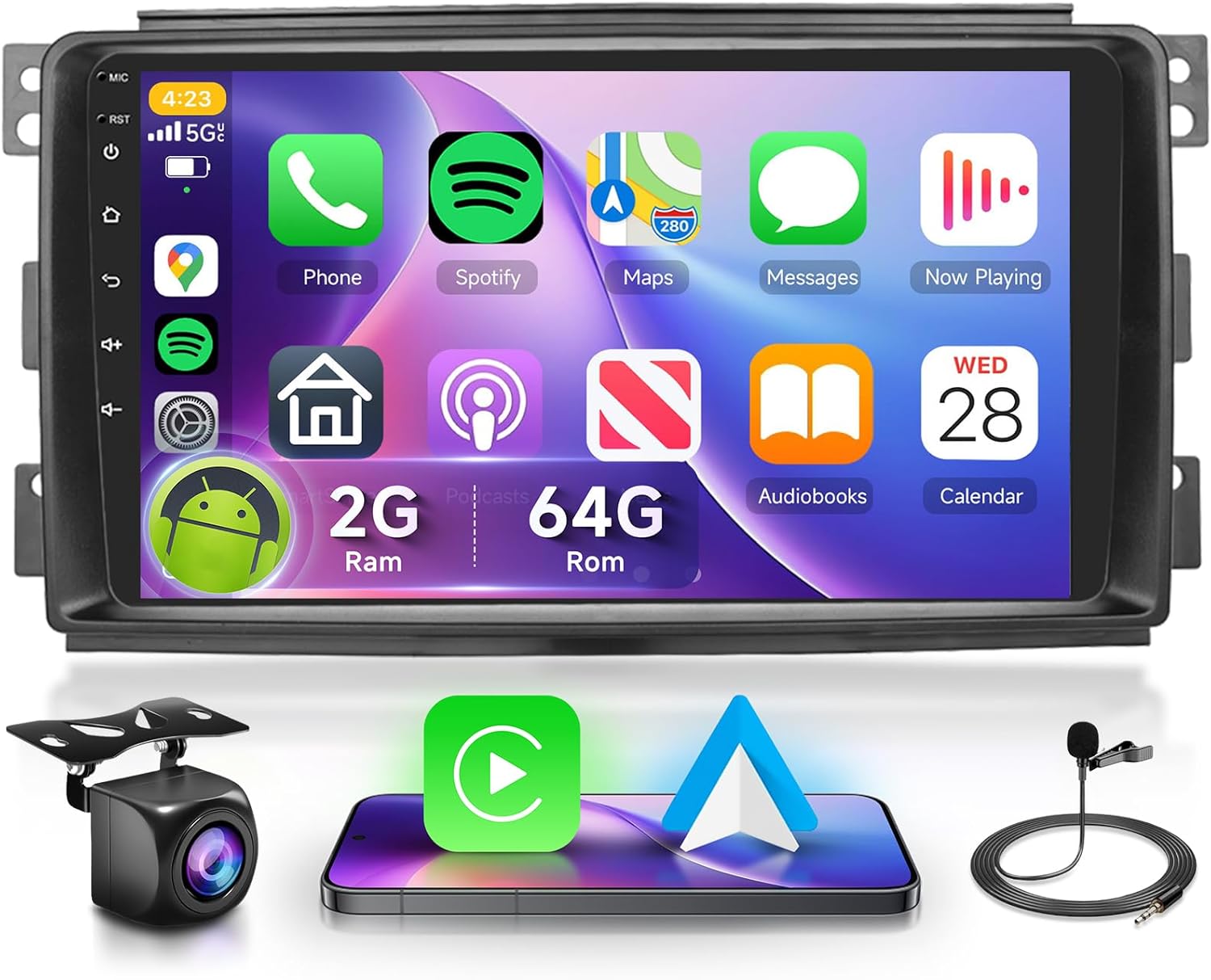 2G+64G Car Radio Stereo with HiFi Audio for Mercedes-Benz Smart Fortwo 2005-2010, Wireless CarPlay/Android Auto 9 Inch HD Touch Screen Android 13 GPS WiFi Bluetooth FM/RDS EQ HD Backup Camera