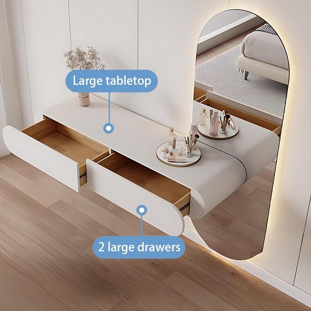 Wall-Mounted Floating Desk with Drawers Wood Floating Makeup Vanity Corner Desk for Bathroom Hairdressers Beautiful