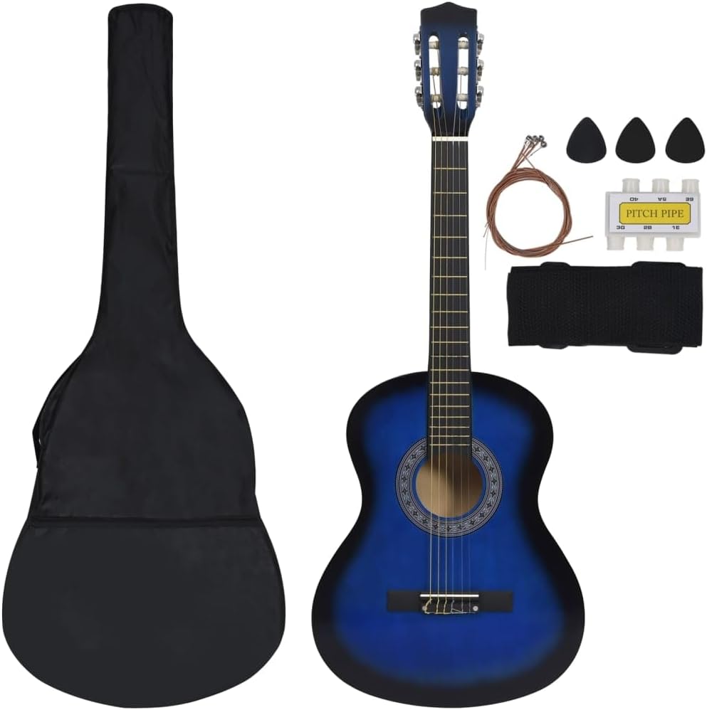 YAFF 8 Piece Classical Guitar Kid Beginner Set Blue 3/4 36
