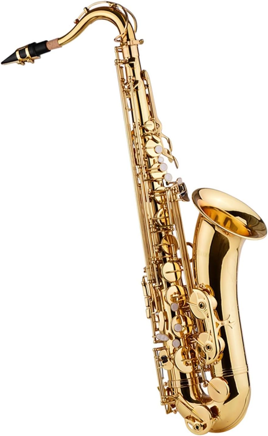 Bb Tenor Saxophone Sax Brass Body Gold Lacquered Surface Woodwind Instrument