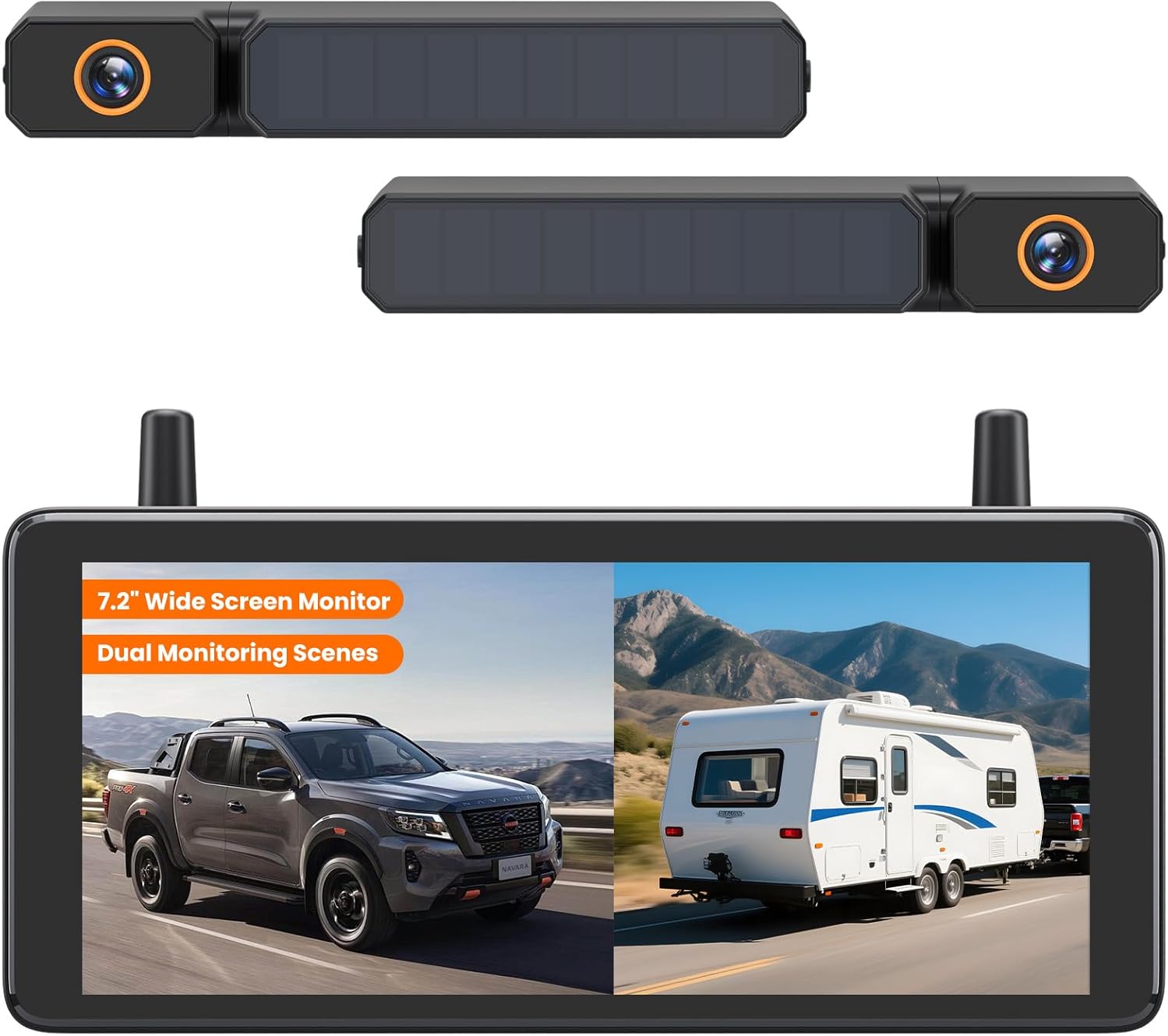 AUTO-VOX Solar Wireless Backup 2 Cameras: 2-Min DIY Install, Dual Channel Stable Signal DVR Monitor, 7.2