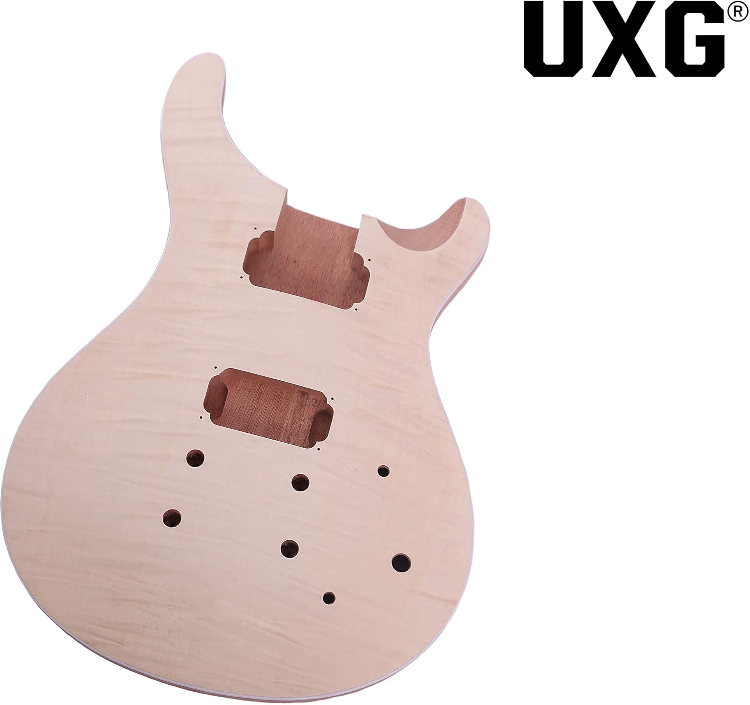 PRS Style DIY Electric Guitar kits,Mahogany Body, Mahogany Neck and Rosewood Fingerboard, H-H Pickup Configuration, Natural with Tiger Stripes