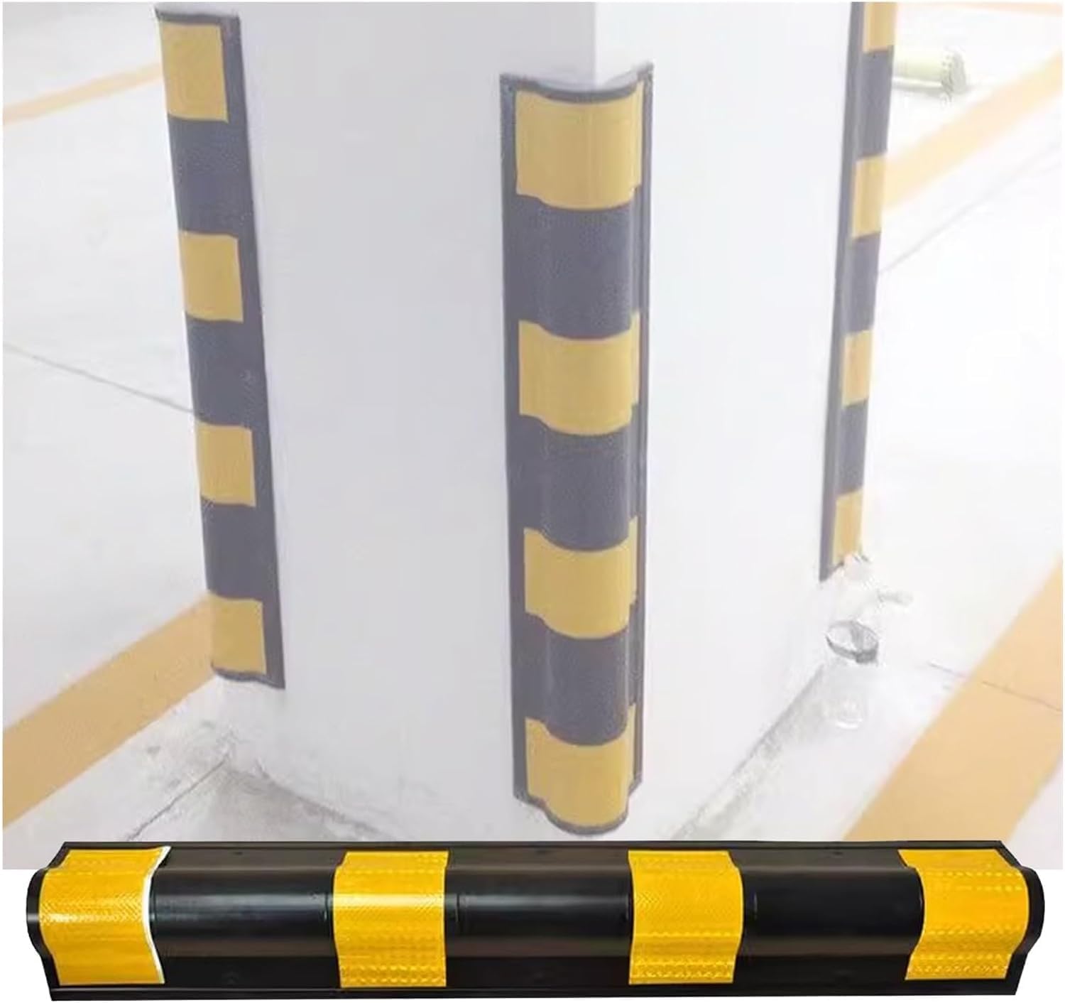Rubber Car Park Curved Edge Wall Protector, Reflective Ground Garage Workshop Corner Guard, 1cm Thick(2pcs-100cm)