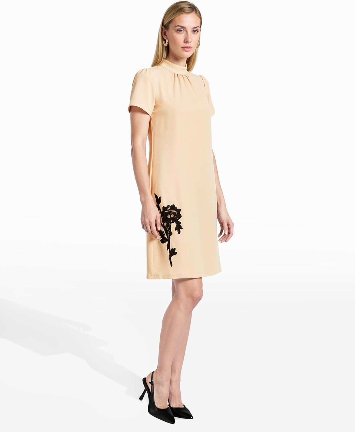 Anne Klein Womens Short Sleeve Applique Shift Dress