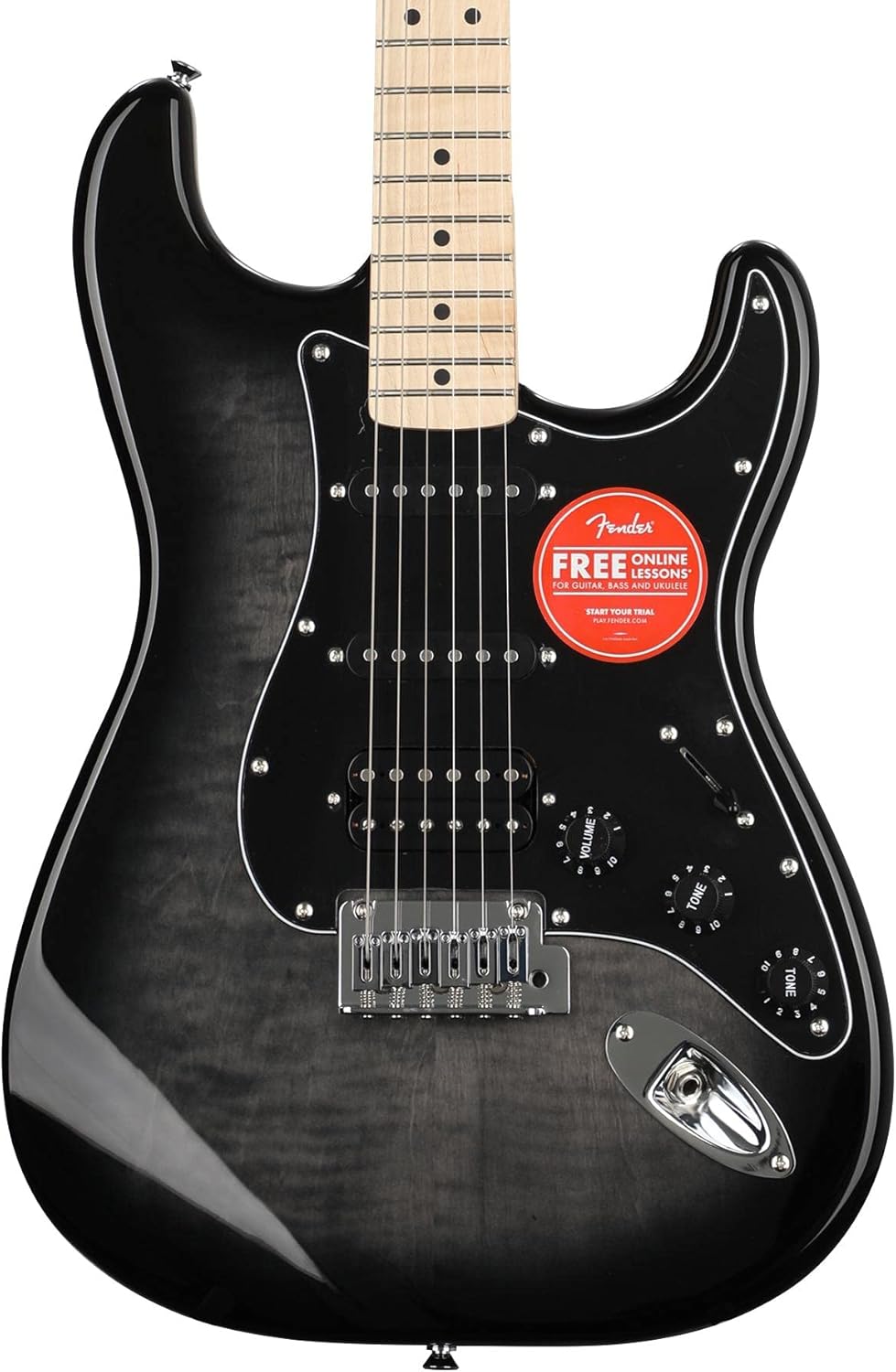 Fender Squier Affinity Series Stratocaster FMT HSS Electric Guitar - Black Burst Finish, Maple Fingerboard, Ideal for Beginners and Intermediate Players, Includes Tuner, Strap, and Vibrant Sound