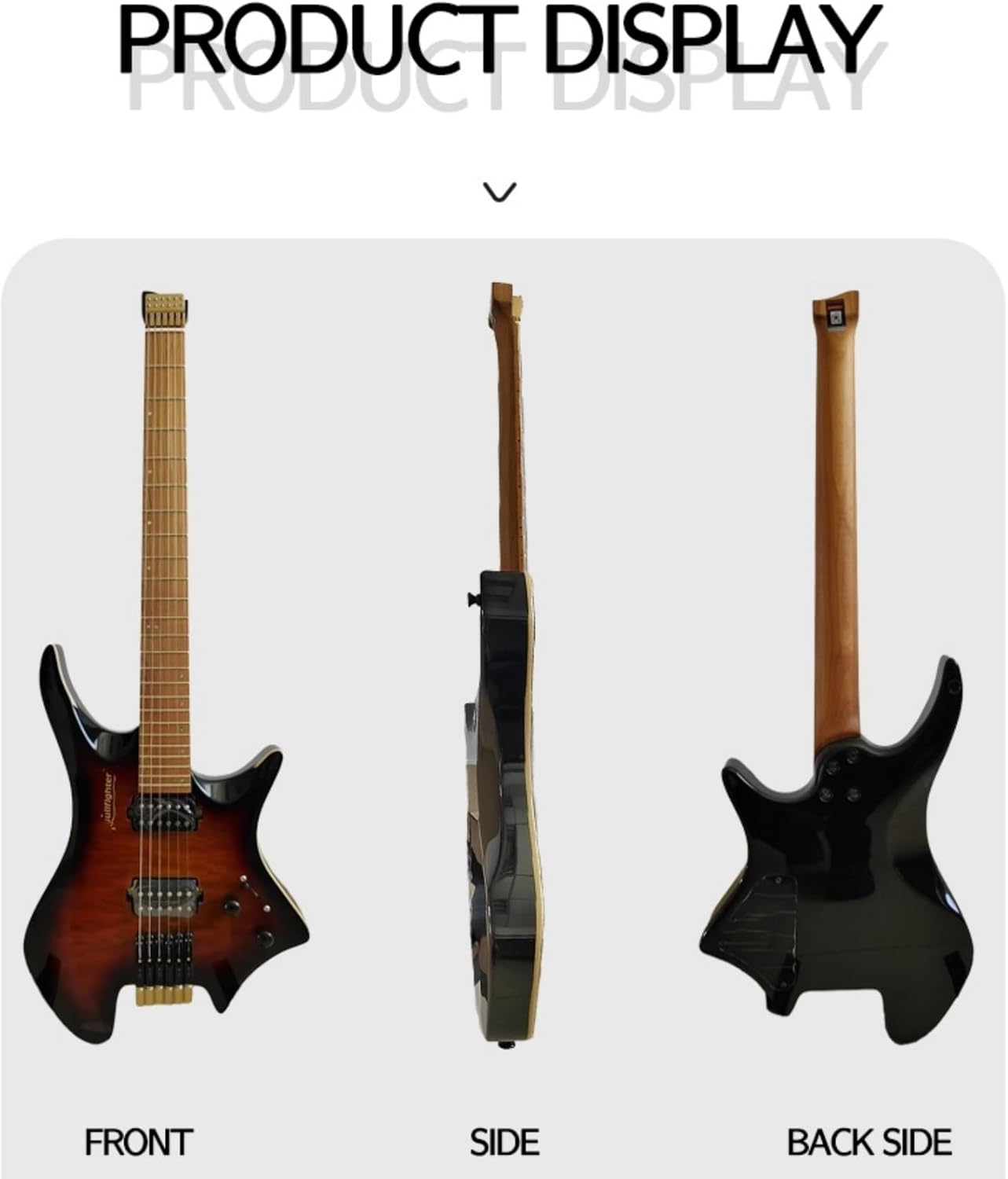 34-Inch Headless Electric Guitar Kit, H-H Pickups with Coil Splitting, Copper String Lock, Roasted Maple Fretboard for Travel and Beginners (Sunburst)