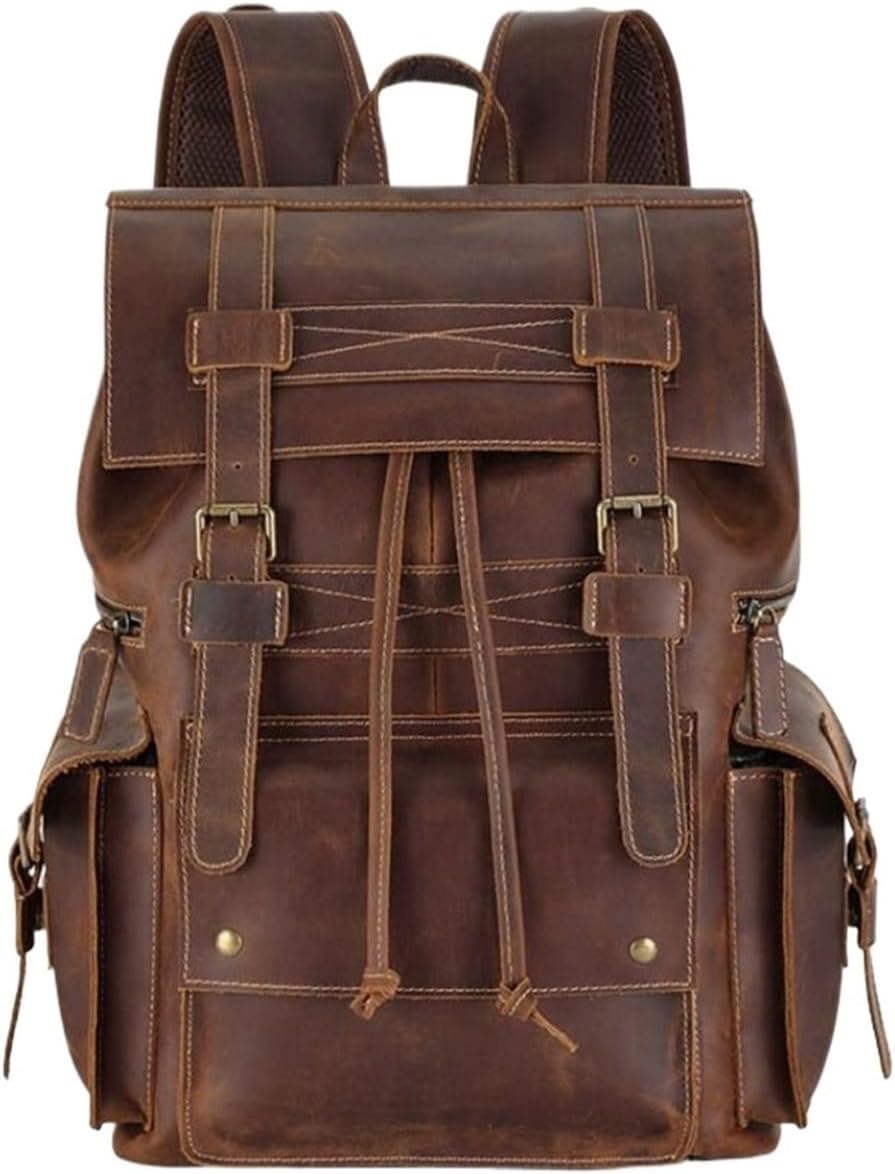 Genuine Leather Backpack Travel Bags Business Laptop Daypack Casual Bookbag Work Essentials Carrying Case Gift Box (Coffee)