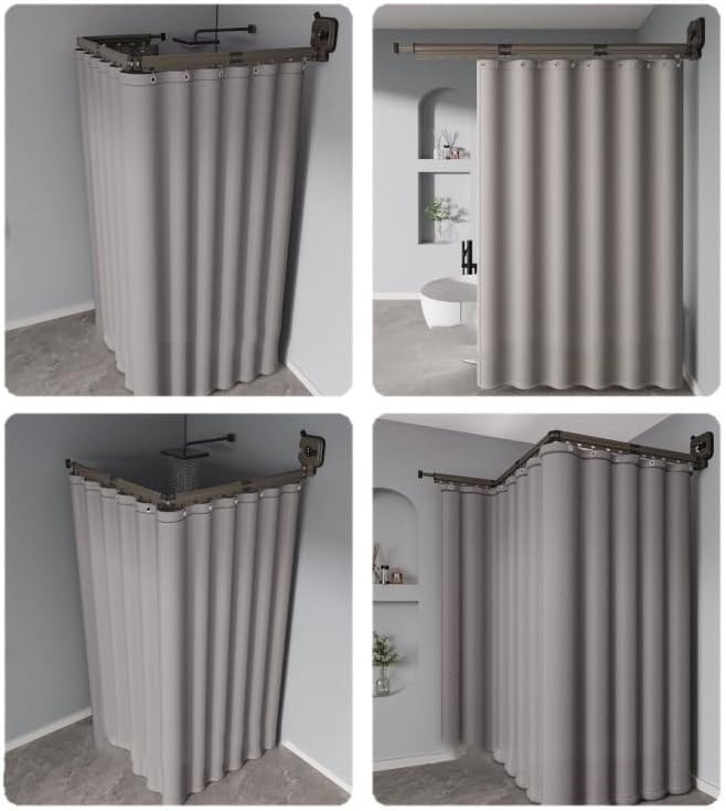 Wall Mount Folding Shower Curtain Rod, Adjustable Diamond Shaped Corner Shower Curtain Rod 90 Degrees No Drill Space Saver Bathroom Bathtub Clothing Store,A,80 * 180cm