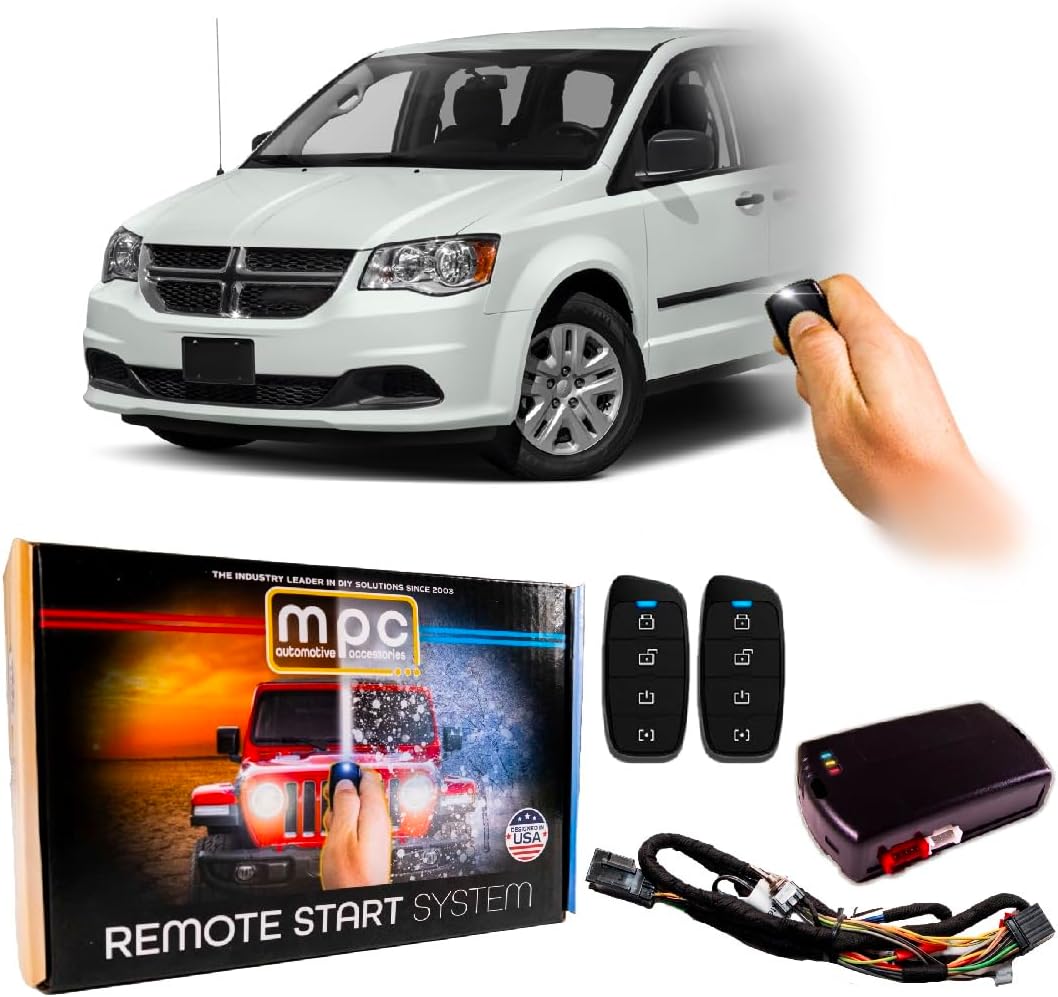 MPC Plug-n-Play 4-Button 2-Way Remote Start Kit Compatible with 2011-2020 Dodge Grand Caravan - T-Harness - Includes (2) Extended Range 4-Button 2-Way Extended Range Remotes - USA Tech Support