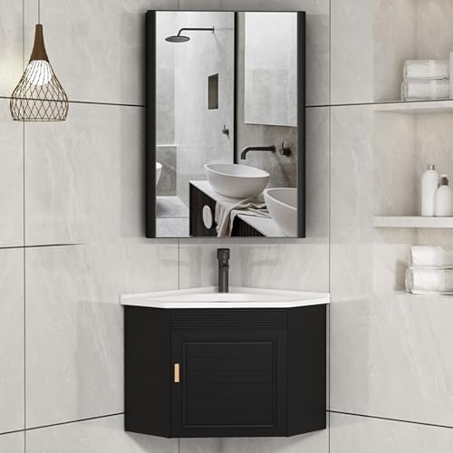 Freestanding Multi-Layer Kitchen Floor Cupboard，Corner Bathroom Sink Cabinet with Wall-Mount Ceramic Sink and Mirror, Space-Saving Storage Solution for Easy Installation in Bathroom and Kitc