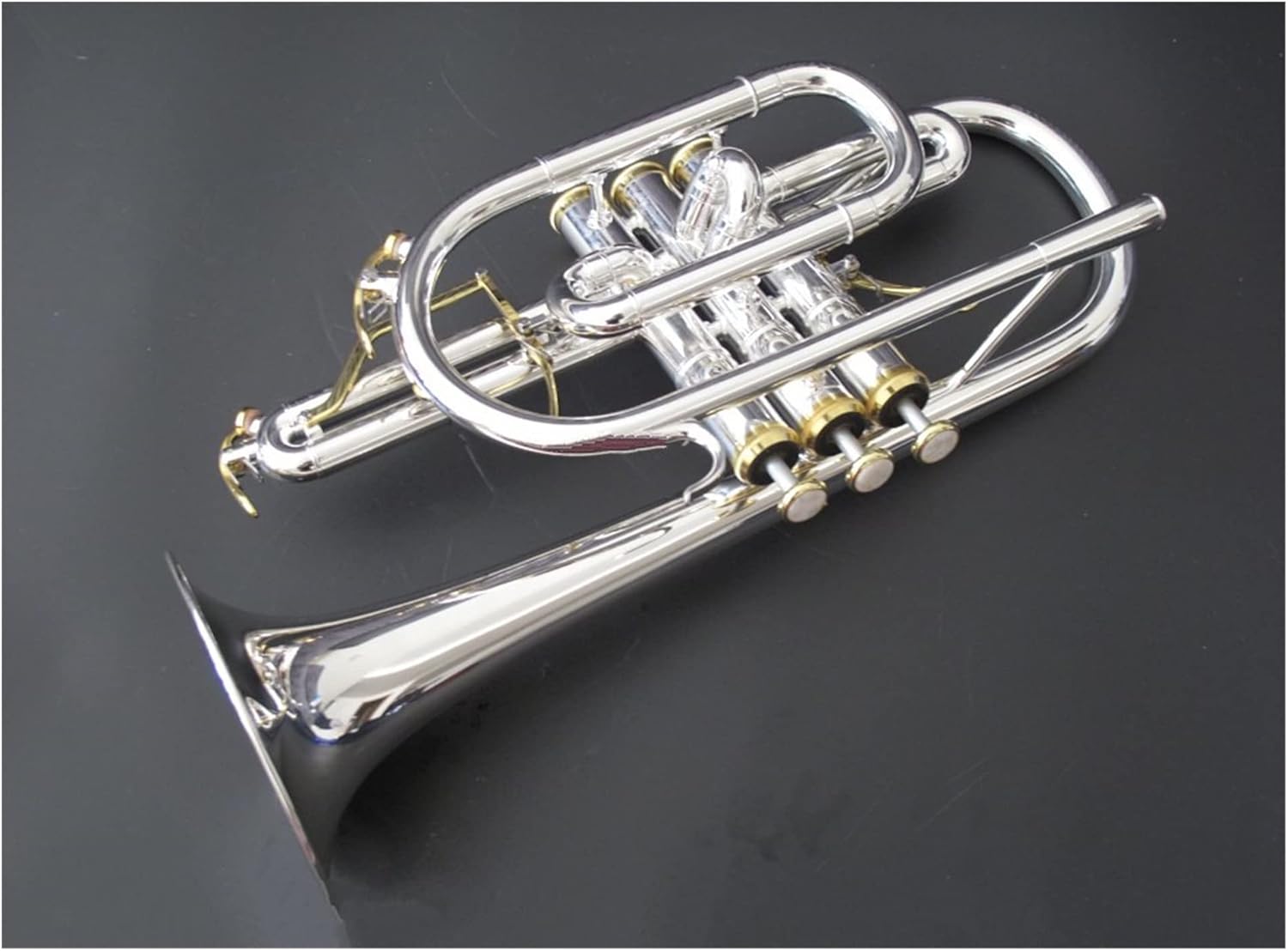 FLFL Student Trumpet Professional Silver and Gold Plated Cornet Horn B- Flat Double Triggers Trumpet with Case