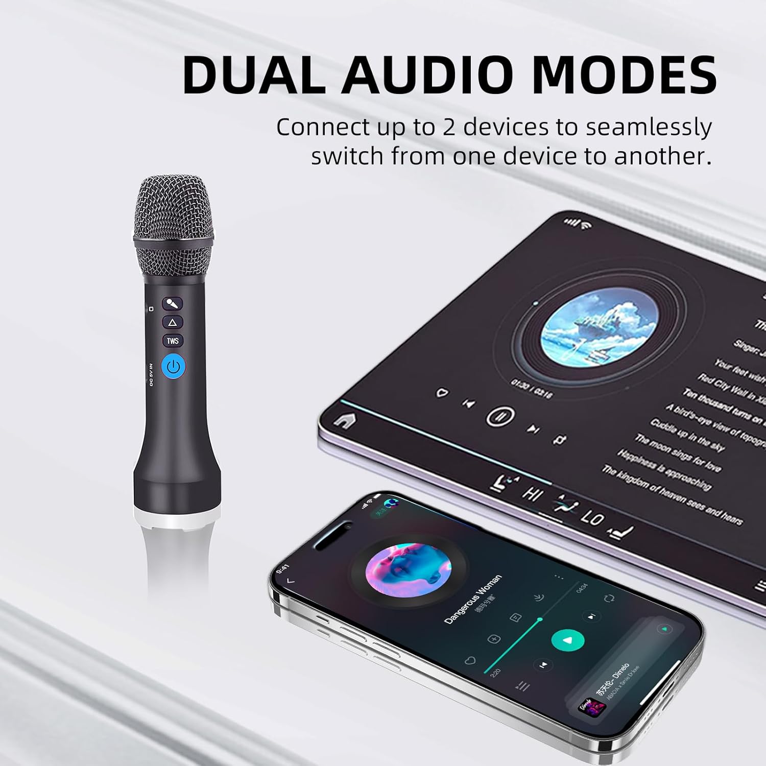YF78 Wireless Bluetooth Microphone, 20W High Power, DSP Chip for Clear Sound, 5 Voice-Changing Modes, Dual Mic Connectivity for Duet Singing, One-Click Vocal Reduction for Karaoke, Compact Loud Design