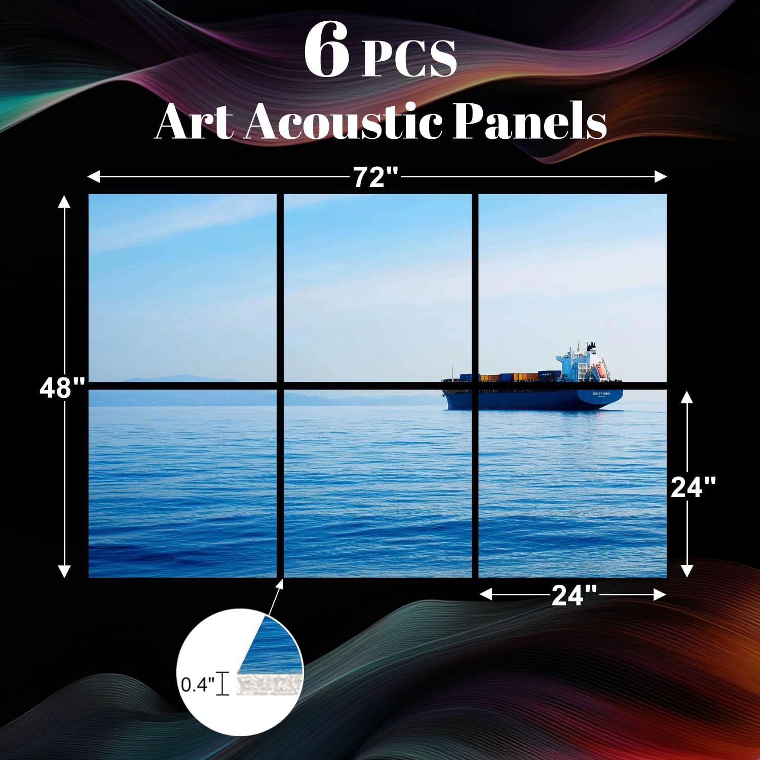 6 Pack Art Acoustic Panels Cargo Container Ship Soundproof Wall Panels, 48