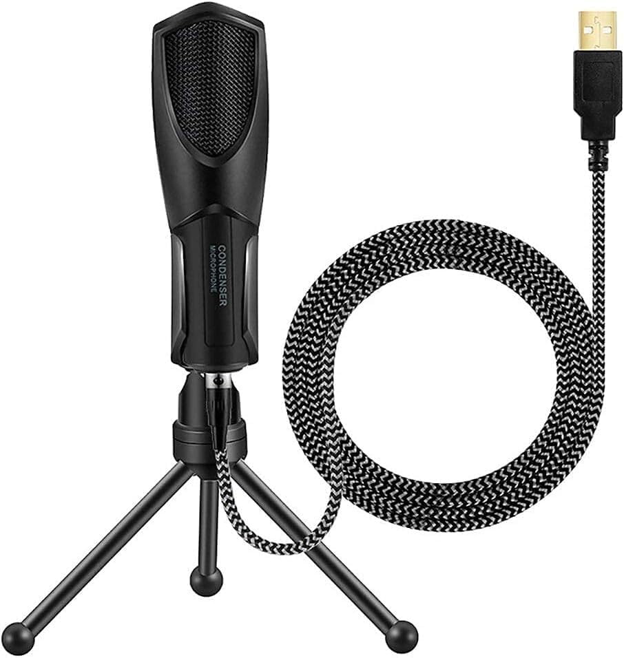 USB Streaming Podcast Computer Microphone, Computer Microphone Studio Cardioid Condenser Set with Desktop Stand, Black