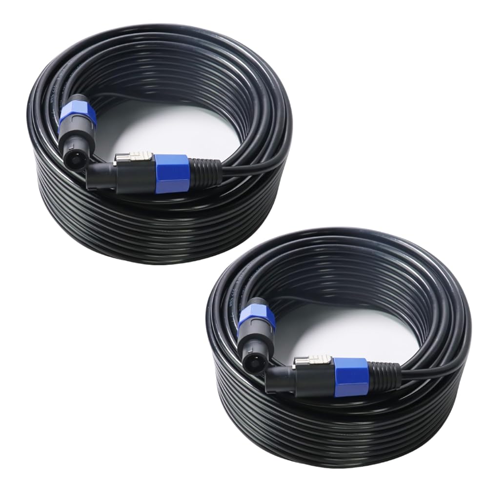80 Feet Pack of 2 Speakon to Speakon Cables - 2pcs 80Ft NL4FC Speak-On Male Cable - Pro PA DJ Gig Pub Audio Jack Bi Wiring with Twist Lock - 16 AWG of 2 Conductor