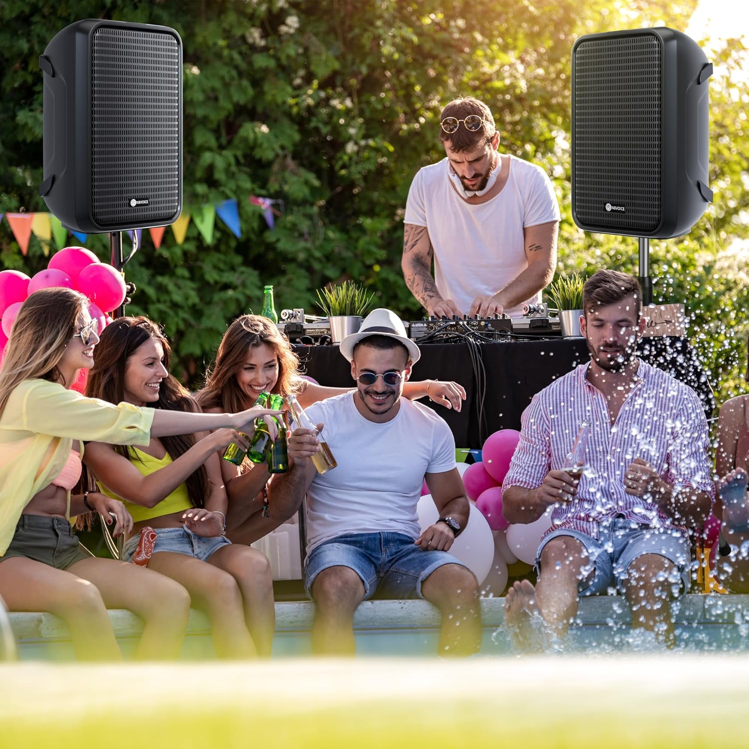 Professional Portable All-in-One Integrated 2-Way PA System Fixed Setup, Suitcase Design w/ 8-Channel Mixer, 2 Speaker Stands, Bluetooth, Mic for Performances, Presentations