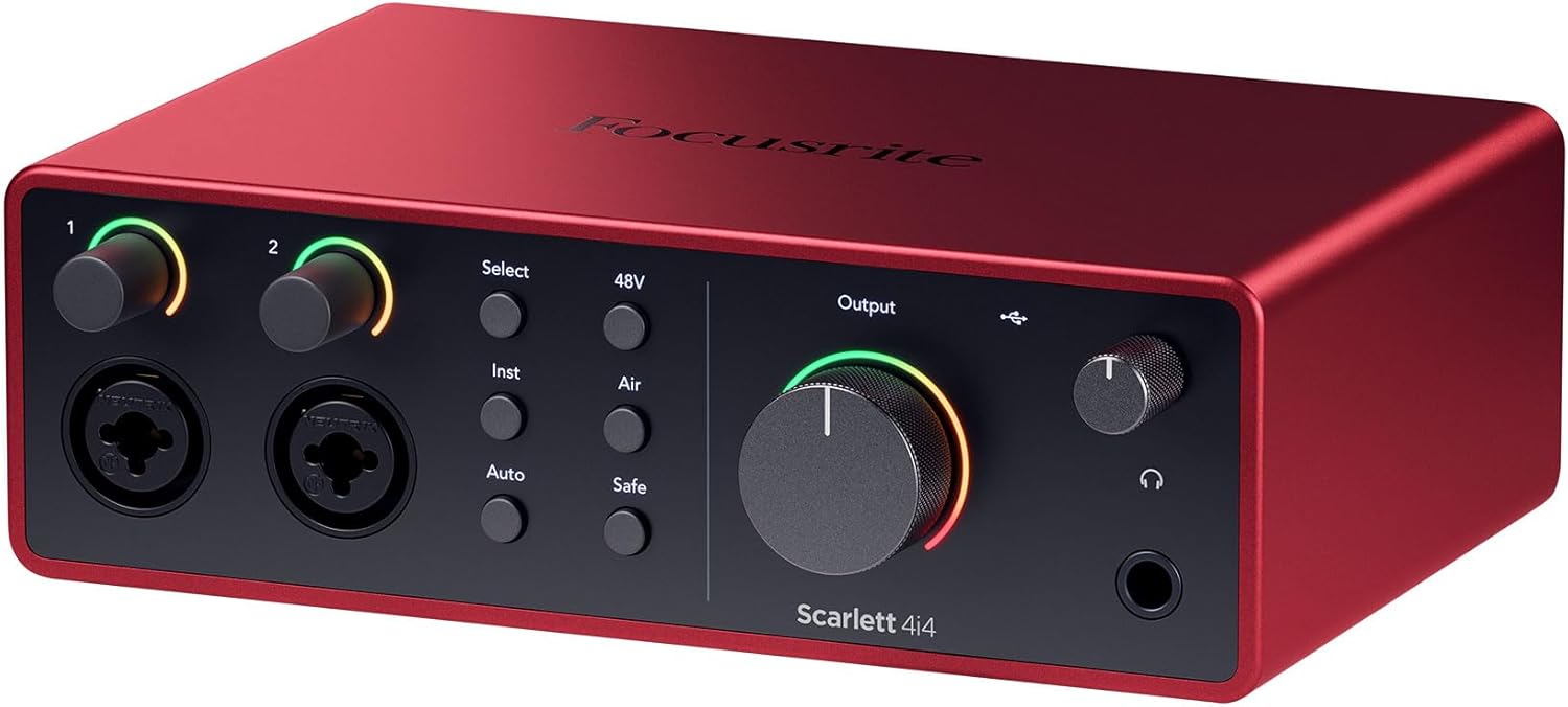 Audiosavings Bundle: Focusrite Scarlett 4i4 4th Gen Studio Recording USB Audio Interface+Software Bundle with Rockville RCM SR Studio/Recording Condenser Microphone+PRO-M50 SR Headphone (3 Items)