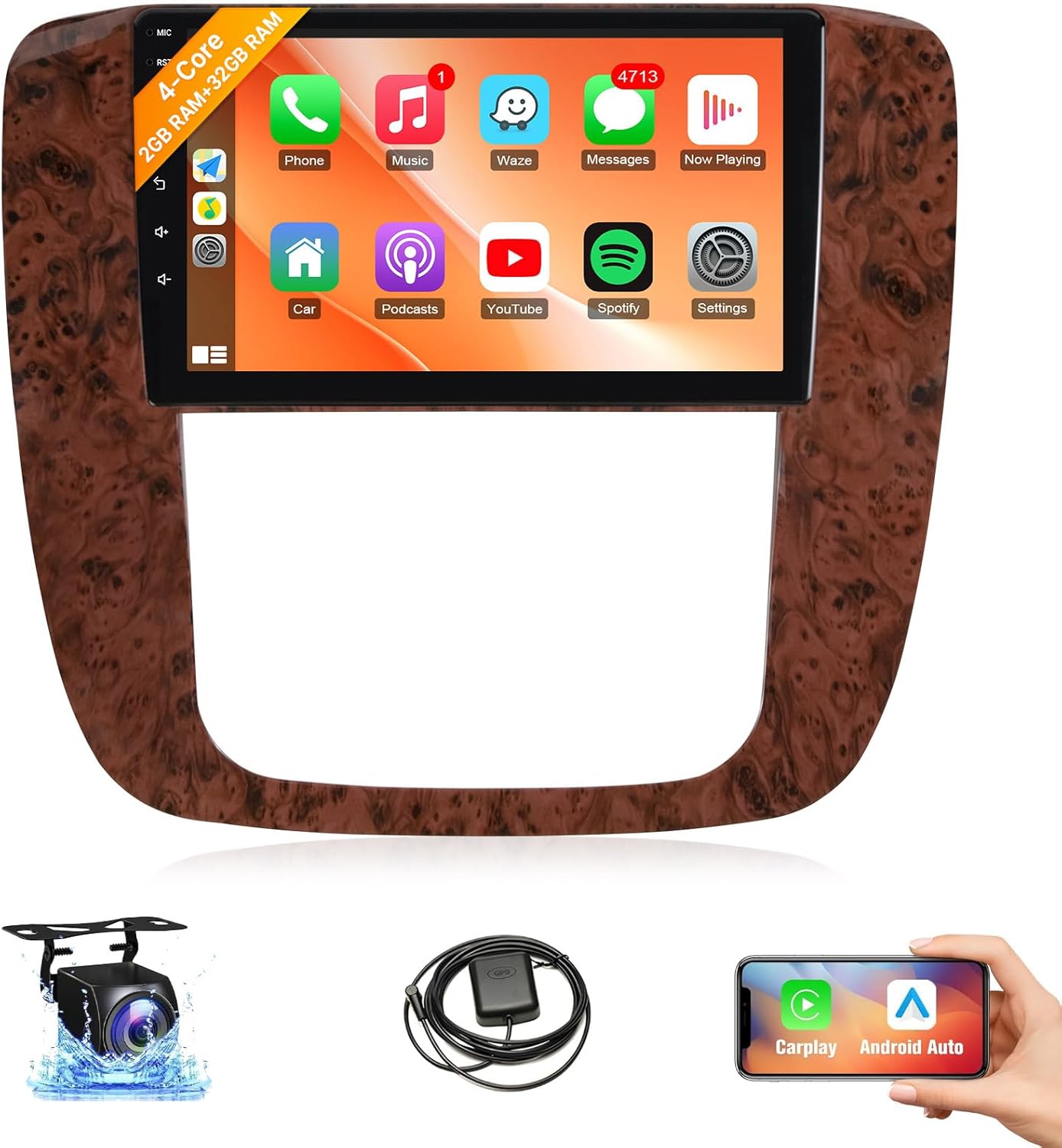 Car Radio for Chevrolet Chevy Silverado Tahoe Suburban GMC Yukon 2007 2008 2009 2010 2011 2012 Stereo with Wireless Carplay Android Auto - 9